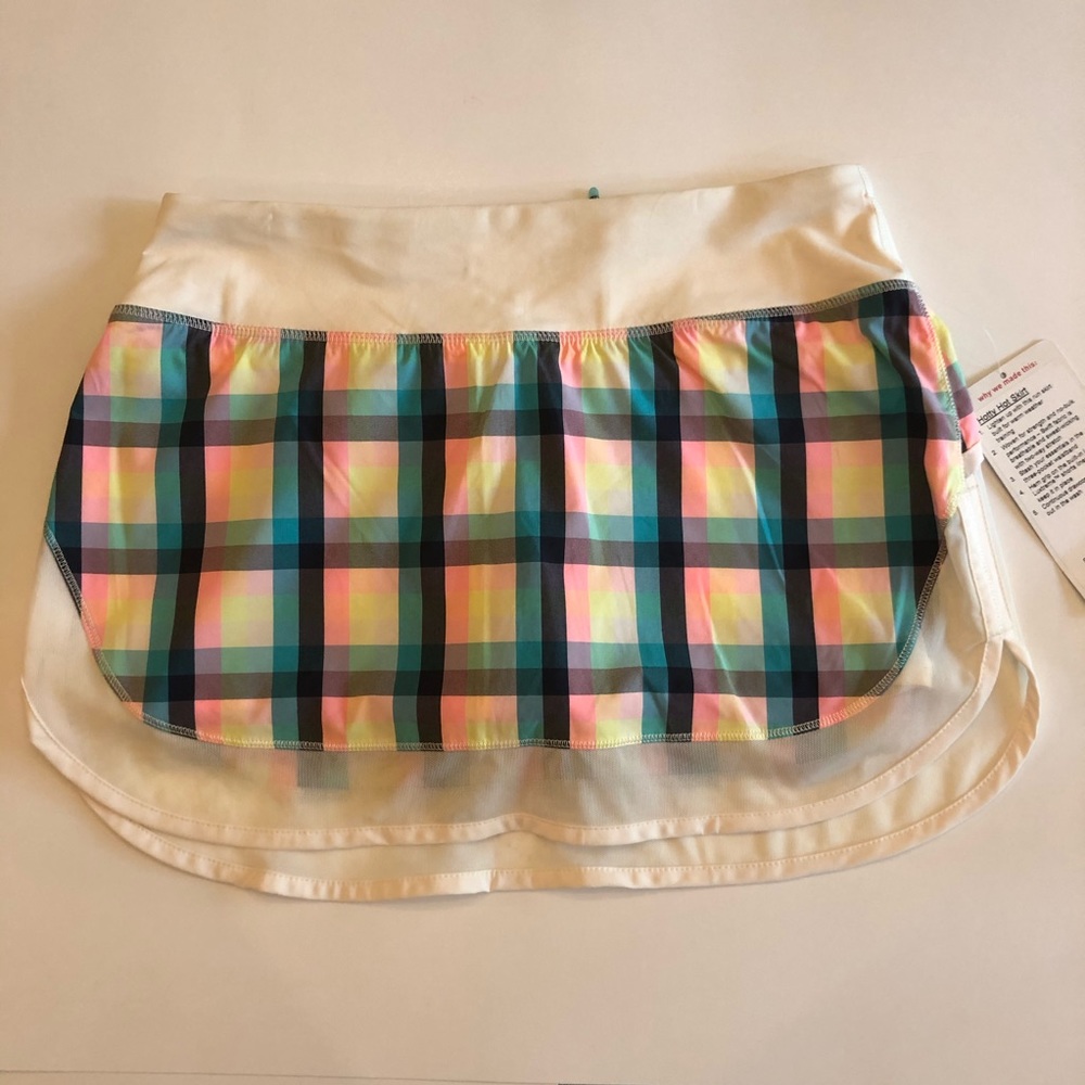 NWT! Lululemon 6 Hotty Hot Skirt Plaid Polka Dots Wee Wheezy Multi Check White